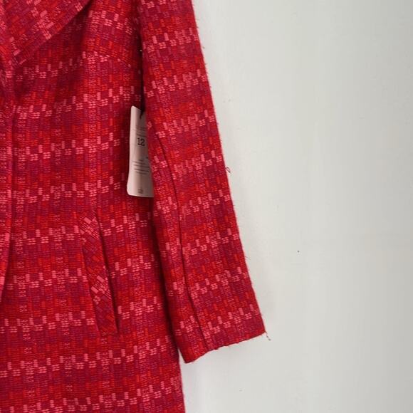 NWT CABI Sloan wool blend elastic stretch tweed red and pink midi coat sz M - Picture 5 of 9
